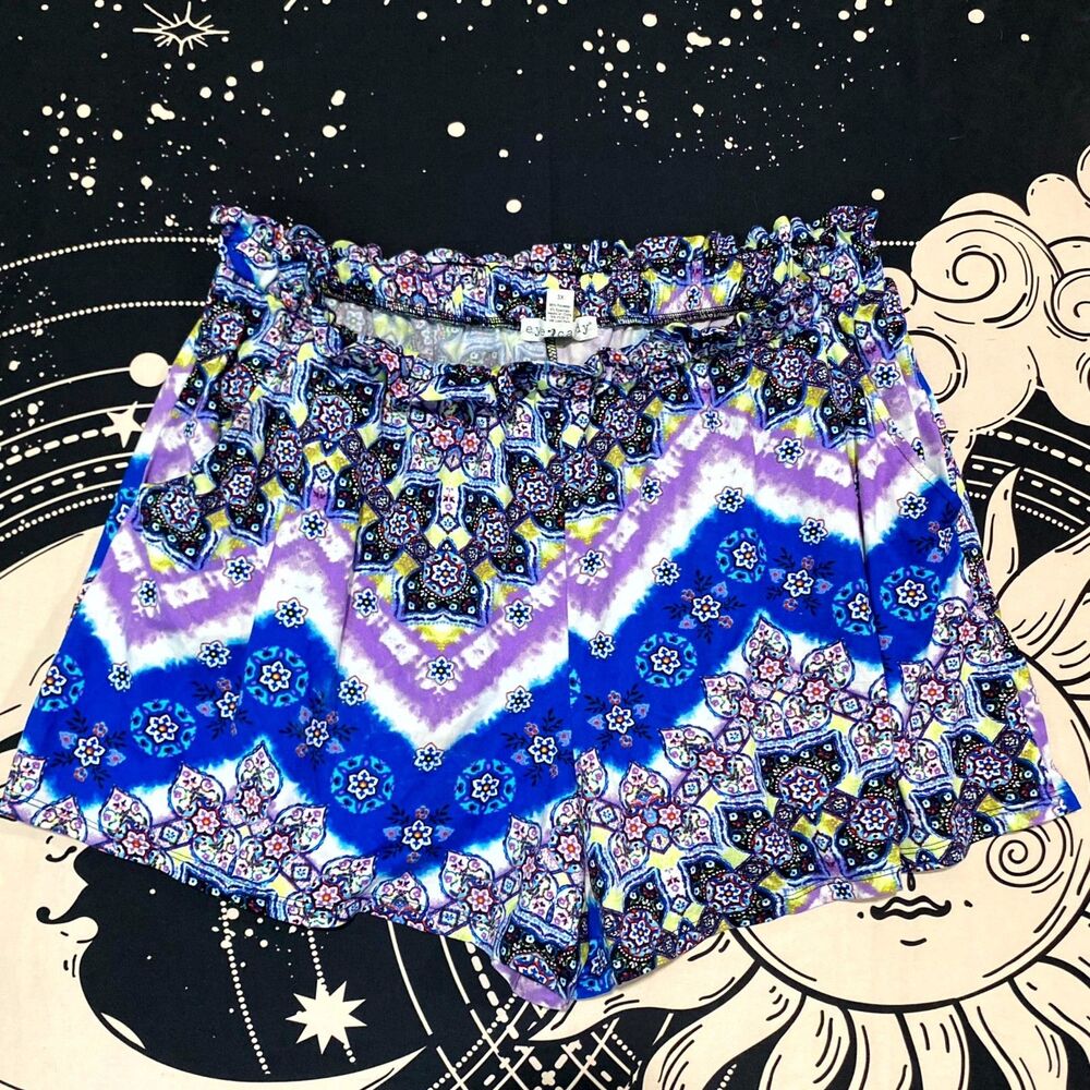 Eye Candy Pajama Shorts Women's 3X Blue Polyester Geometric Sleepwear Stretch